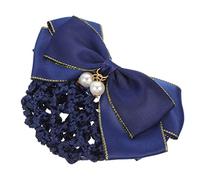Anneome Bowknot Bun Hair Net with Double Pearl Blue Mesh Elegant Hair Bun Cover for Ballet Dancers Stewardess Nurses
