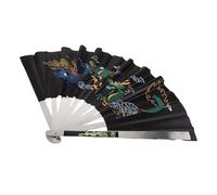 Anneome Chinese Style Folding Fan Vintage Silk Handheld Fan for Dance Performance Party with Frame and Antique Dragon Phoenix Peony Design