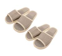 Anneome Cotton Linen Slippers 2 Pairs 29Cm Open Toe Non-Slip EVA Sole Lightweight for Bathroom and Guesthouse Use Men Ladies Beige