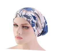 Anneome Cotton Printed Double Layer Chemotherapy Cap Night Sleeping Hat Satin Lined Breathable Elastic Night Headwear Graffiti Navy