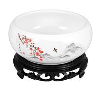 Anneome Elegant Ceramic Hydroponic Planter Bowl with Base for Water Lily Daffodil Narcissus Round Shallow Bonsai Pot for Aquatic Plants Indoor Outdoor Garden Decoration