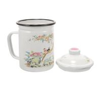 Anneome Enamel Mug Tea Drinking Cup with Strainer 700ml Antique Style Tea Cup with Lid for Tea Preparation