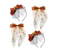 Anneome Halloween Pumpkin Mesh Headband with Spider Web Bow and Orange Lace Hair Clips Spooky Fall Hair Accessories for Thanksgiving Festival Party Photo Props