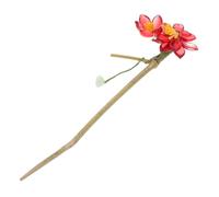 Anneome Handmade Chinese Hair Stick Pin with Bright Red Flower Retro Wooden Hair Chopsticks for Women Modern Traditional Style Hairpin for Weddings Daily Wear and Hanfu Accessories