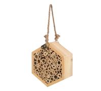 Anneome Hexagonal Wooden Insect House for Outdoor Use, Comfortable Resting Place That Caters to Birds and Bees, Elegant Beige Hanging Bug Hotel Suitable for Garden and Backyard Wildlife