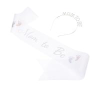 Anneome Mom Sash and Crystal Headband Adjustable Accessories for Pregnancy Celebration Elegant White Maternity Belt with Shower Crown Gift