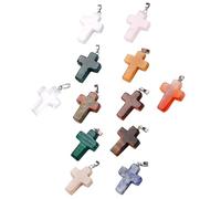 Anneome Natural Stone Double-sided Carved Cross Pendant Set with 2 Chains, DIY Necklace Accessories for Jewelry Making, Creative Cross-shaped Pendant Craft Kit, 12 Pieces Boxed