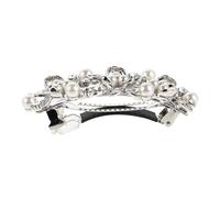 Anneome Pearl Floral Metal Hair Claw Barrette with Rhinestones Elegant White Wedding Hair Jewelry for Women and French Crystal Flower Hairpin for Bridal and Special Occasion Updos