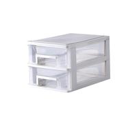 Anneome Portable Two-layer Plastic Storage Box with Drawer Design Transparent White Desktop Organizer for Office Bathroom Dorm Multifunctional Storage Cabinet for Small Items and Sundries