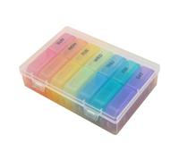 Anneome Portable Weekly Medicine Organizer Box Food Grade Plastic Sealed Storage Case for Travel and Home Use Rainbow Color-Coded Compartments with Labels Suitable for Vitamins and Pills