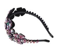 Anneome Rhinestone Butterfly Flower Wedding Headband for Women Wide Decorative Hairband for Curly Wavy Hair Comfortable Stylish Hair Accessory for Bridal and Party Use