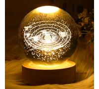 Anneome Solar System Engraved Crystal Ball Night Light with Wooden Base Miniature Planets Lamp for Bedroom Decor Astronomy Gift for Space Enthusiasts