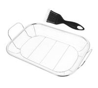 Anneome Stainless Steel Bbq Grill Basket with Removable Handle, Large Capacity Reusable Grilling Basket for Outdoor Camping and Vegetable Roasting, Convenient to Use and Portable
