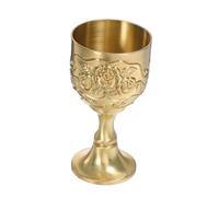 Anneome Vintage Small Copper Goblet Metal Whiskey Cup with Embossed Design Compact European Style Chalice for Bar and Halloween Cocktail Use