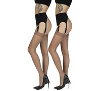 Annes styling Womens Plain Thin Suspender Stockings for Suspender Tights for Garter Belt 20 DEN Plain Top Sheer Stockings, Avana XS/S, 2-Pack
