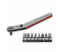 ANEX Ultra Low Profile Offset Ratcheting Screwdriver and Hex Wrench 90 Degree For Tight Area (Magnetic 9 Bits Set) Upwards Angled Head Red