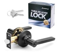 ANNFUZ 1 Pack Black Keyed Entry Door Lever, Door Handle with Lock and Key, Exterior and Interior Lever Door Handle with 3 Keys for Front Door Bedroom, Reversible for Left/Right Side