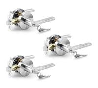 ANNFUZ 3Pack Round Entry Door Lever for Office/Front Door,Exterior Front Door Lock,[Keyed Alike]Same Keys,Heavy Duty Door Handle Interior Bathroom Bedroom,Reversible for Left Right Sided(Satin Nickel)