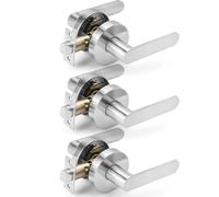 ANNFUZ 3Packs Interior Passage Door Handle Lock Without Keys,Keyless Non-Locking Free Rotation Lever for Hallway Closet,Round Rosette Reversible Knob for Right Left Side Only Latching Required,SN