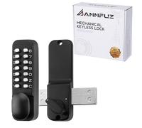 ANNFUZ Digital Code Push Button Door Lock with Bolt,Fits 60mm & 70mm Backset, Mechanical Combination Keypad Door Knob Lock,Keyless Garden Gate Lock,No Power (Matte Black)