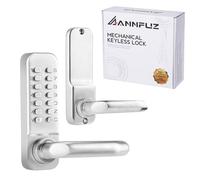 ANNFUZ Digital Keyless Entry Door Lock with Handle,Mechanical Front Gate Lock Set with Single-Sided Keypad,Combination Code Door Lock for Outdoor,Garden,Warehouse,No Electronic,Chrome (Satin Chrome)