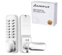 ANNFUZ Digital Numbers Door Lock with Knob,Mechanical Combination Door Handle Lock,Keyless Entry Push Button Code Lock, Single-Sided Keypad, No Electronic, for Garden Gate Door (Chrome)