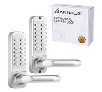 ANNFUZ Double-Sided Digital Code Keyless Entry Door Lock with Handle,Mechanical Keypad Door Lever,Push Button Combination Lock Set,Gate Lock for Outdoor Fences,Garden,No Battery (Satin Chrome)