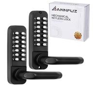 ANNFUZ Double-Sided Digital Code Keyless Entry Door Lock with Handle,Mechanical Keypad Door Lever,Push Button Combination Lock Set,Gate Lock for Outdoor Fences,Garden,No Battery (Matte Black)