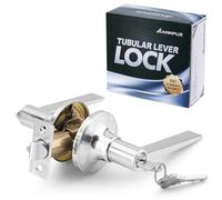 ANNFUZ Entrance Door Handle Lock with Keys, Reversible Door Lever for Right & Left Side,Perfect for Interior Exterior Front Door,Office,Bedoom,Not Keyed Alike Entry Door Lock,Satin Nickel
