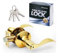ANNFUZ Entrance Door Handle Lock with Keys,Reversible for Right & Left Side,Not Keyed Alike Entry Lever Lock,Turn-Thumb Locking,Perfect for Office,Interior Exterior Front Door,Bedroom (Entry, Gold)