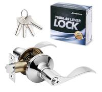 ANNFUZ Entrance Door Handle with Keys,Reversible for Right&Left Side,Not Keyed Alike Entry Lever Lock,Turn-Thumb Locking,Perfect for Office,Interior Exterior Front Door,Bedroom(Entry,Bright Chrome)