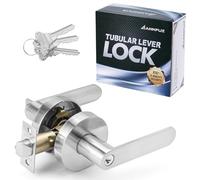 ANNFUZ Entry Door Handle Lock with Keys,Reversible Handle for Left & Right Opening, Entrance Keyed Heavy Duty Round Door Lever Lock for Exterior & Interior Front Door,Bedroom,Bathroom(Satin Chrome)