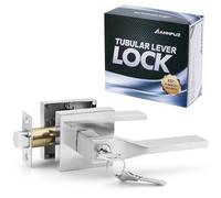ANNFUZ Entry Door Handle with Lock and Key,Front Door Exterior Door Lever,Secure Keyed Reversible Lever for Right & Left Side,for Front Entrance and Bedrooms,Satin Nickel