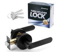 ANNFUZ Entry Door Handle with Lock and Keys, Secure Keyed Round Lever Exterior and Interior,Reversible for Left Right Sided Door,Heavy Duty for Front Entrance Door and Bedroom,Bathroom(Matte Black)