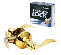 ANNFUZ Gold Privacy Door Handle Without Key,Interior Door Lever with Emergency Access,Reversible keyless Lever for Right & Left Side,Perfect for Bathroom,Bedroom,Restroom(Privacy, Gold)