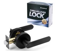 ANNFUZ Interior Privacy Door Handle Lock with Emergency Access, Heavy Duty Round Keyless Door Lever for Left&Right Bathroom and Bedroom, Without Keys, Matte Black