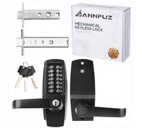 ANNFUZ Mechanical Entry Keypad Door Handle Lock with Key,Auto-Locking Push Button Code Door Knob Lock,Single Sided Combination & Interior Hold-open Lever,for Front Gate,Garage,Office,Matte Black