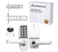 ANNFUZ Mechanical Entry Keypad Door Handle Lock with Key,Auto-Locking Push Button Code Door Knob Lock,Single Sided Combination & Interior Hold-open Lever,for Front Gate,Garage,Office,Brushed Nickel