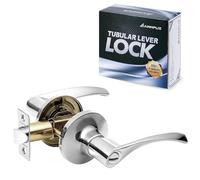 ANNFUZ Privacy Keyless Door Handle Lock Without Key,Interior Door Lever,Door Home Lever Hardware,Reversible for Left or Right Side,Perfert for Indoor Bedroom/Bathroom/Room(Privacy,Bright Chrome)