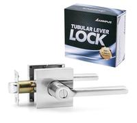 ANNFUZ Privacy Lever Door Handle Without Key,Square Easy to Open Keyless Locking Lever Set for Bedroom Bathroom, Reversible for Left Right Interior Doors Heavy Duty (Privacy, Brushed Nickel)