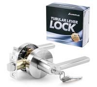 ANNFUZ Round Heavy Duty Entry Door Lever Handle for Office/Front Door,Secure Interior Exterior Door Knob Hardware with Lock and Keys,Not Keyed Alike,Reversible for Left/Right(Entry, Satin Nickel)