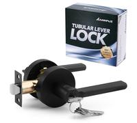 ANNFUZ Round Heavy Duty Entry Door Lever Handle Lock with Key for Office/Front Door,Entrance Interior Exterior Door Knob Hardware,Lockable,Not Keyed Alike,Reversible for Left/Right Side, Matte Black