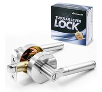 ANNFUZ Round Privacy Door Handle Without Key,Interior Door Lever,Heavy Duty Door Lever Hardware,Reversible Keyless Lever for Left or Right Side,Perfert for Bedroom/Bathroom(Privacy, Satin Nickel)