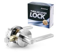 ANNFUZ Round Privacy Keyless Door Handle Lock Without Key,Interior Door Lever Set,Heavy Duty Door Knob Hardware,Reversible for Left or Right Side,Perfert for Indoor Bedroom/Bathroom(Satin Nickel)