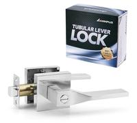 ANNFUZ Square Privacy Lever Door Handle Lock Without Key,Interior Turning-Thumb & Keyless Exterior Emergency Access for Bedroom,Bathroom,Room,Reversible Left&Right Handle Heavy Duty(Satin Nickel)