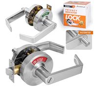 ANNFUZ Vacant Occupied Bathroom Indicator Push Button Locking Door Handle,ADA Single Egress Privacy Lever Lock,Reversible L&R Door,ANSI Grade 2 Commercial Door Lock for Public Restroom,Satin Chrome