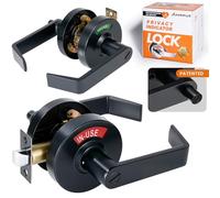 ANNFUZ Vacant Occupied Bathroom Indicator Push Button Locking Door Handle,ADA Single Egress Privacy Lever Lock,Reversible L&R Door,ANSI Grade 2 Commercial Door Lock for Public Restroom,Matte Black