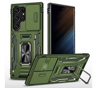 ANNGELAS for Samsung Galaxy S24 Ultra Kickstand Case with Slide Camera Cover,Silicone Shockproof Military Heavy Duty Anti-Drop Full Body Protection,360 Rotating Metal Stand Phone Case(Olive Green)