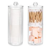 Annhua 3 Pcs Cotton Bud Holder Acrylic Cotton Pad Dispenser with Lids, Round Makeup Storage Bathroom Jars for Cosmetic, Swabs, Dental Picks, and Hair Clips - Clear