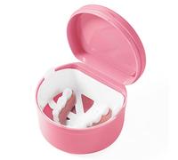 Annhua Denture Box with Filter Basket, D Shape Retainer Case Portable Denture Case for Aligner, Mouth Guard Brace (Pink)